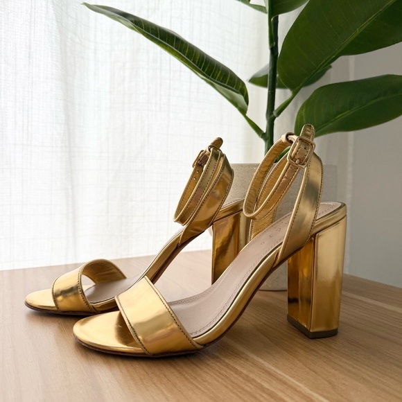 Sandro metallic gold leather Adrianne block heel sandals - size 6 (36) - Picture 4 of 6